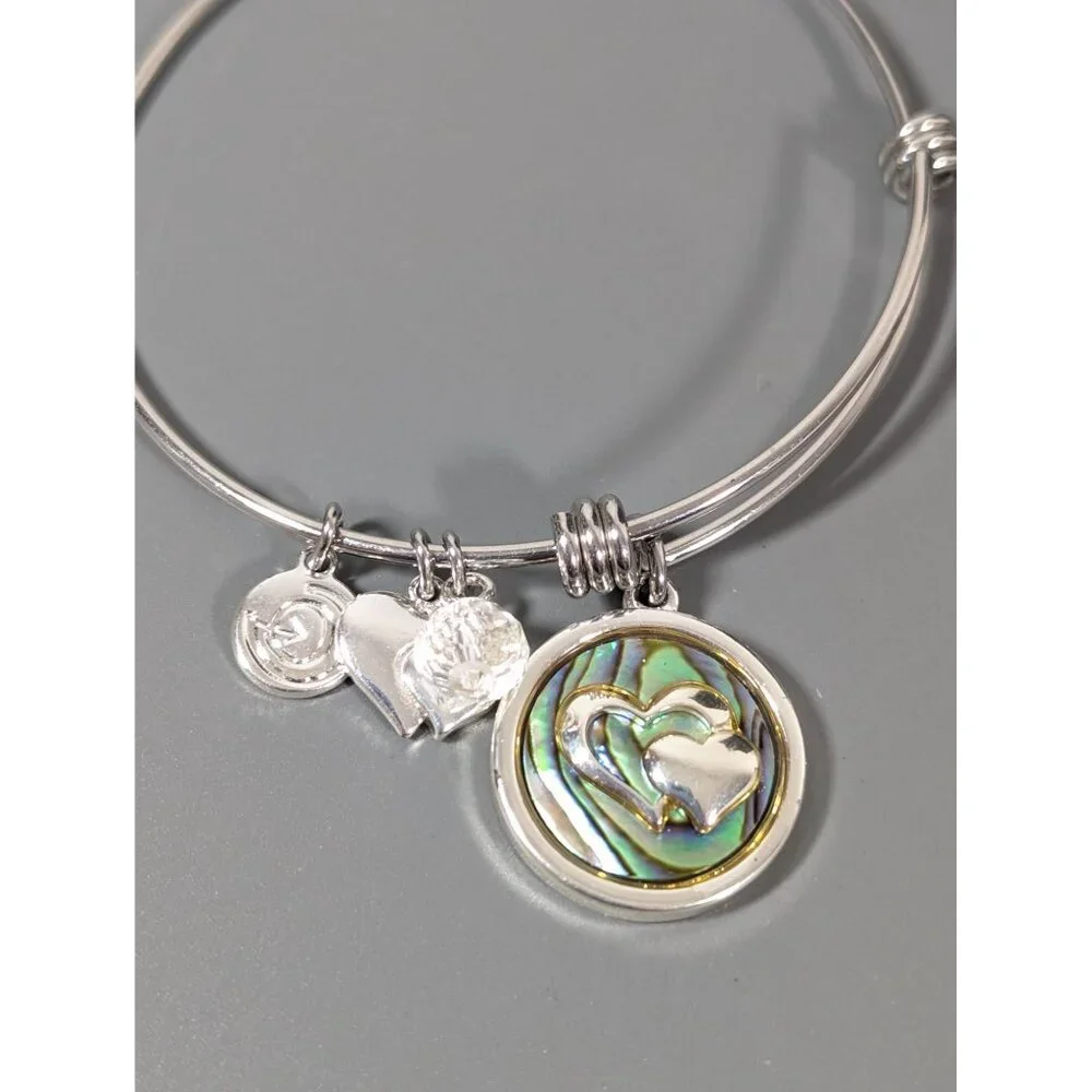 Love This Life Forever Friends Abalone Shell Heart Charm Bracelet Stacking‎ 7.5